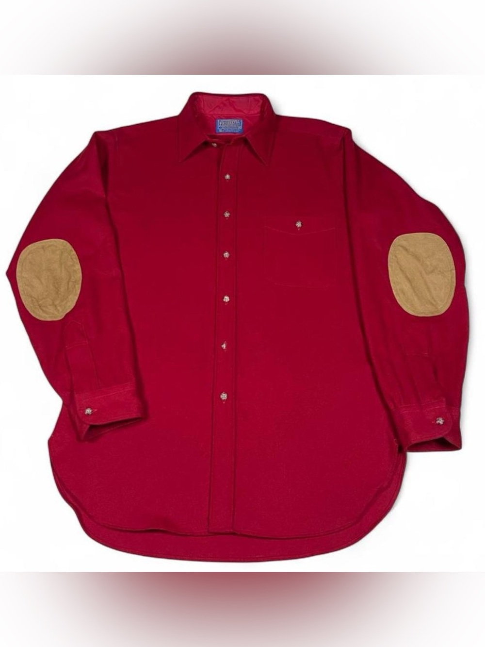 Pendleton VTG MINT Wool Red Button-Up Shirt Elbow Patches Men’s Size M Preppy